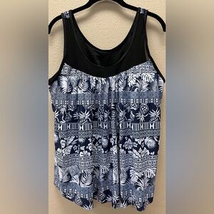 Unbranded - XXL - Black and Blue Patterned Women's Tankini New Without Tag